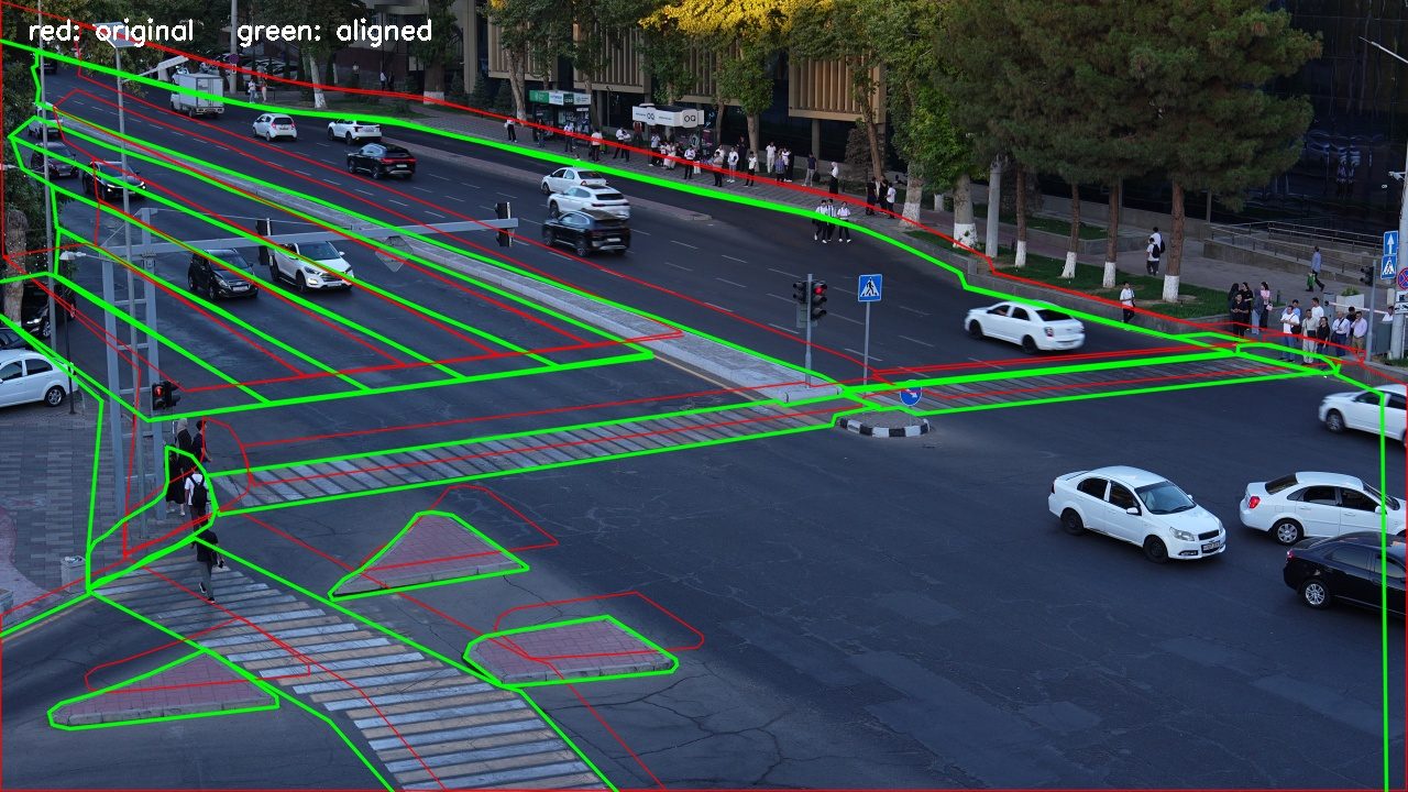Scene polygons on C3902 before and after alignment