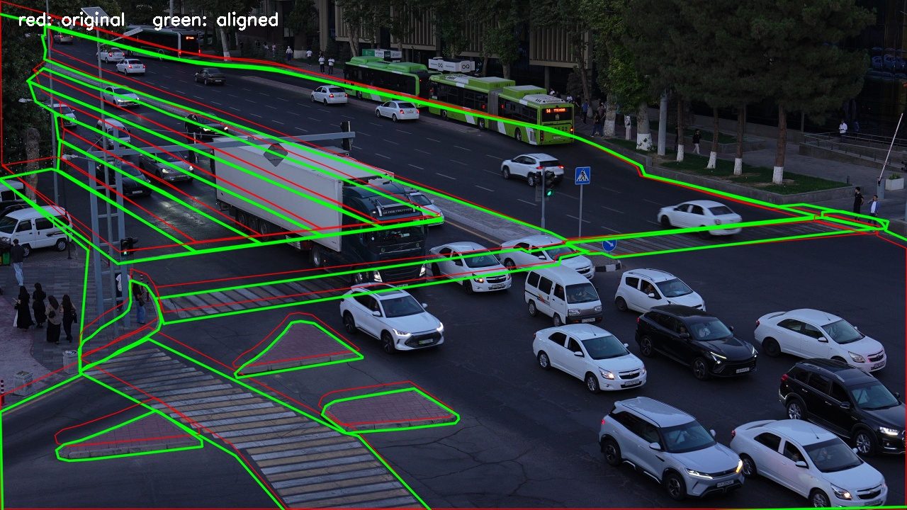 Scene polygons on C3905 before and after alignment